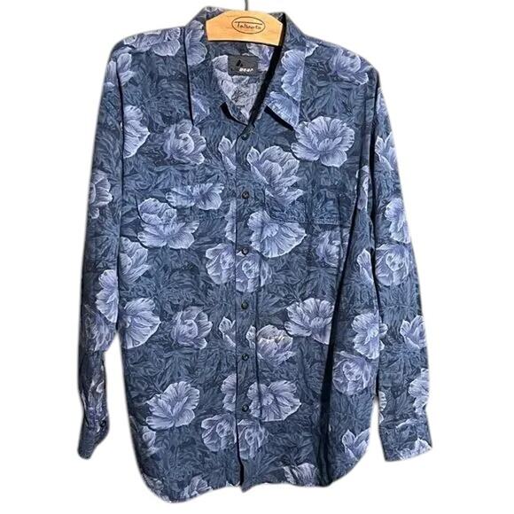 Liz Wear Blue Floral Button Up Shirt Long Sleeve Cotton Blend Large - Picture 2 of 5